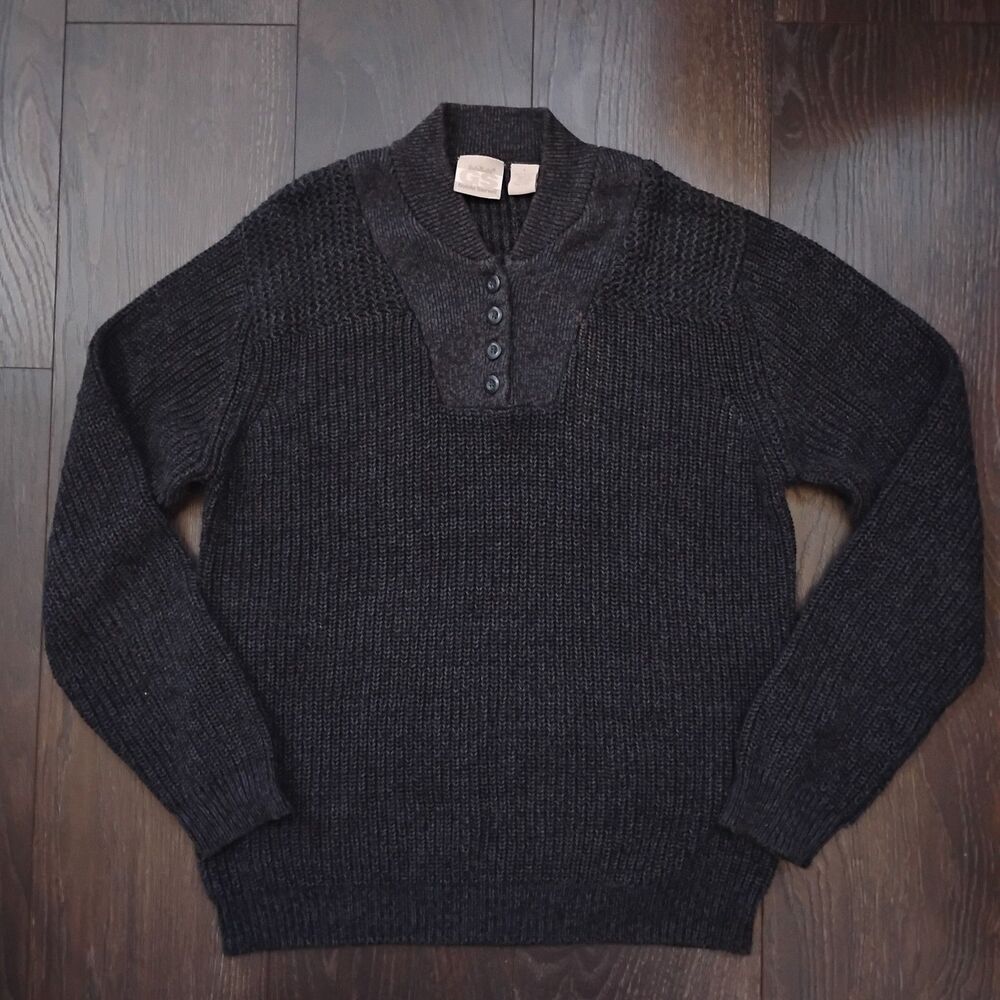 Vtg Guide Series Sweater Mens Large Gray Cotton 1/4 Button Up